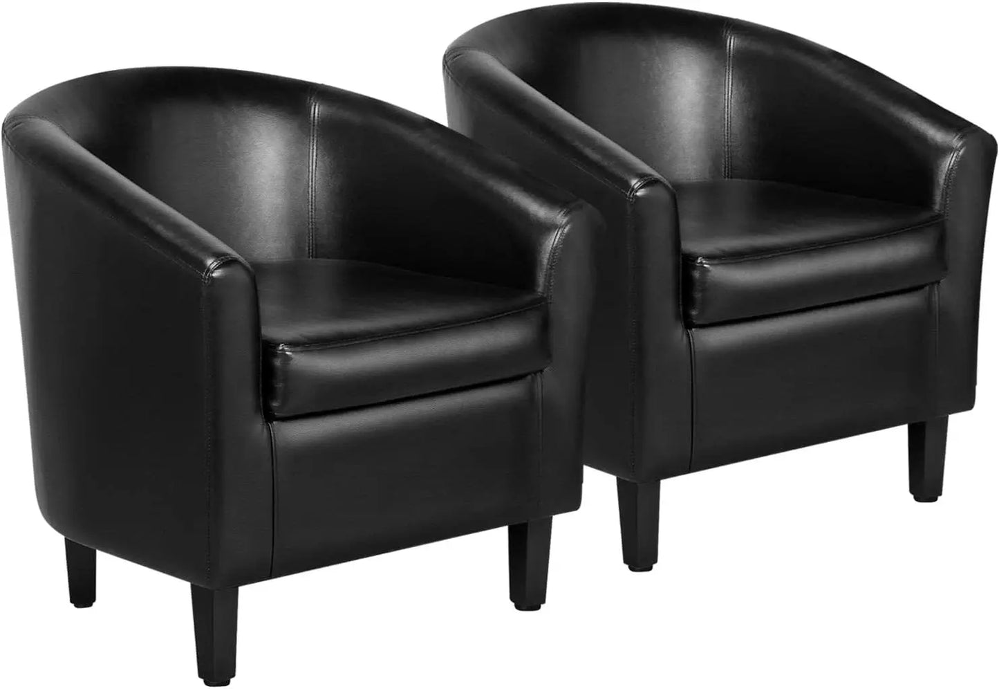 Modern Accent Set of 2 Faux Leather Barrel Comfy Club Armchairs with Soft Seat for Living Room