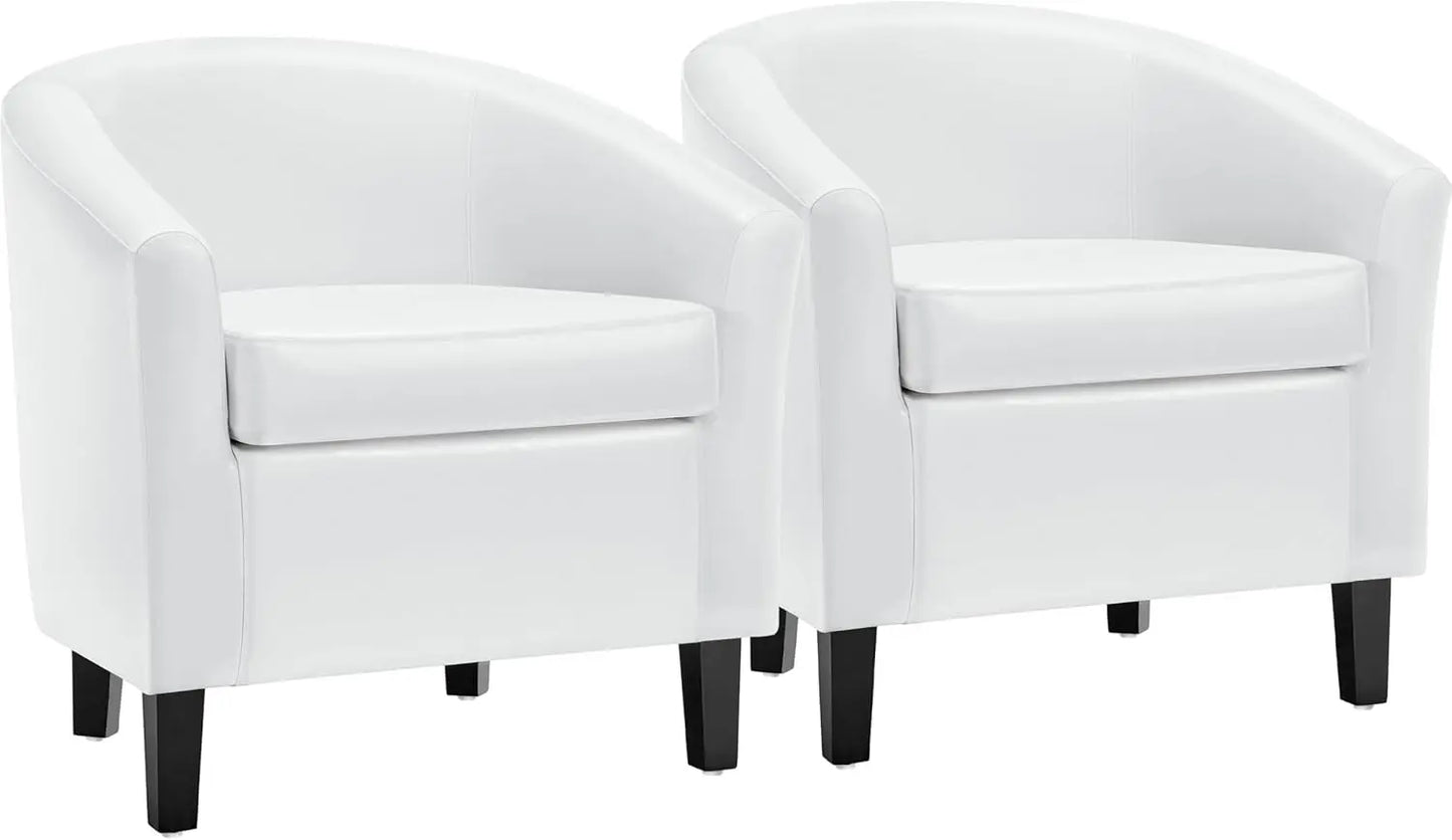 Modern Accent Set of 2 Faux Leather Barrel Comfy Club Armchairs with Soft Seat for Living Room