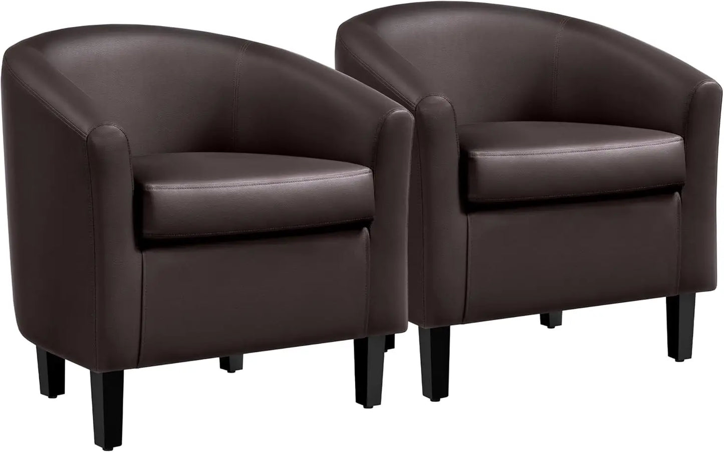 Modern Accent Set of 2 Faux Leather Barrel Comfy Club Armchairs with Soft Seat for Living Room