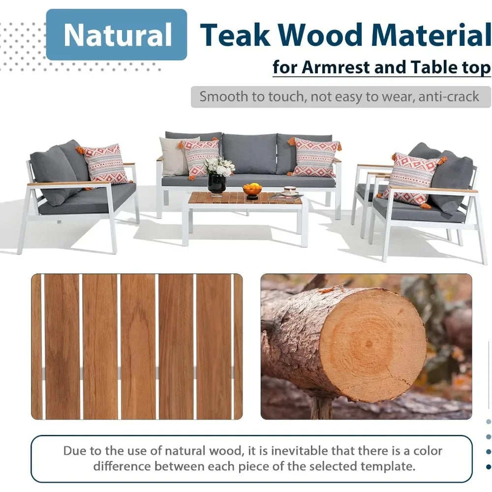 5 Pieces Teak Coffee Table & Cushion Outdoor Patio or Sectional Patio Sofa