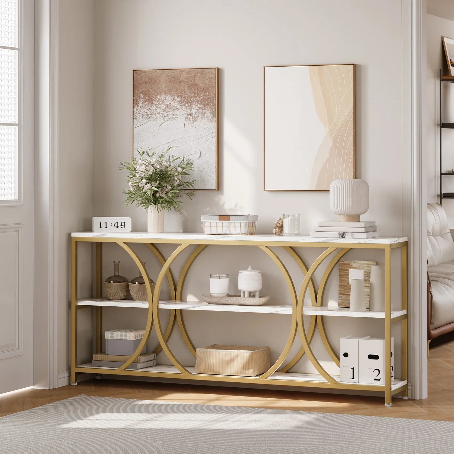70.8 inch Modern Console Extra Long Entryway Table with 3 Tier Storage Shelves for Living Room, Hallway, Entrance, Sofa