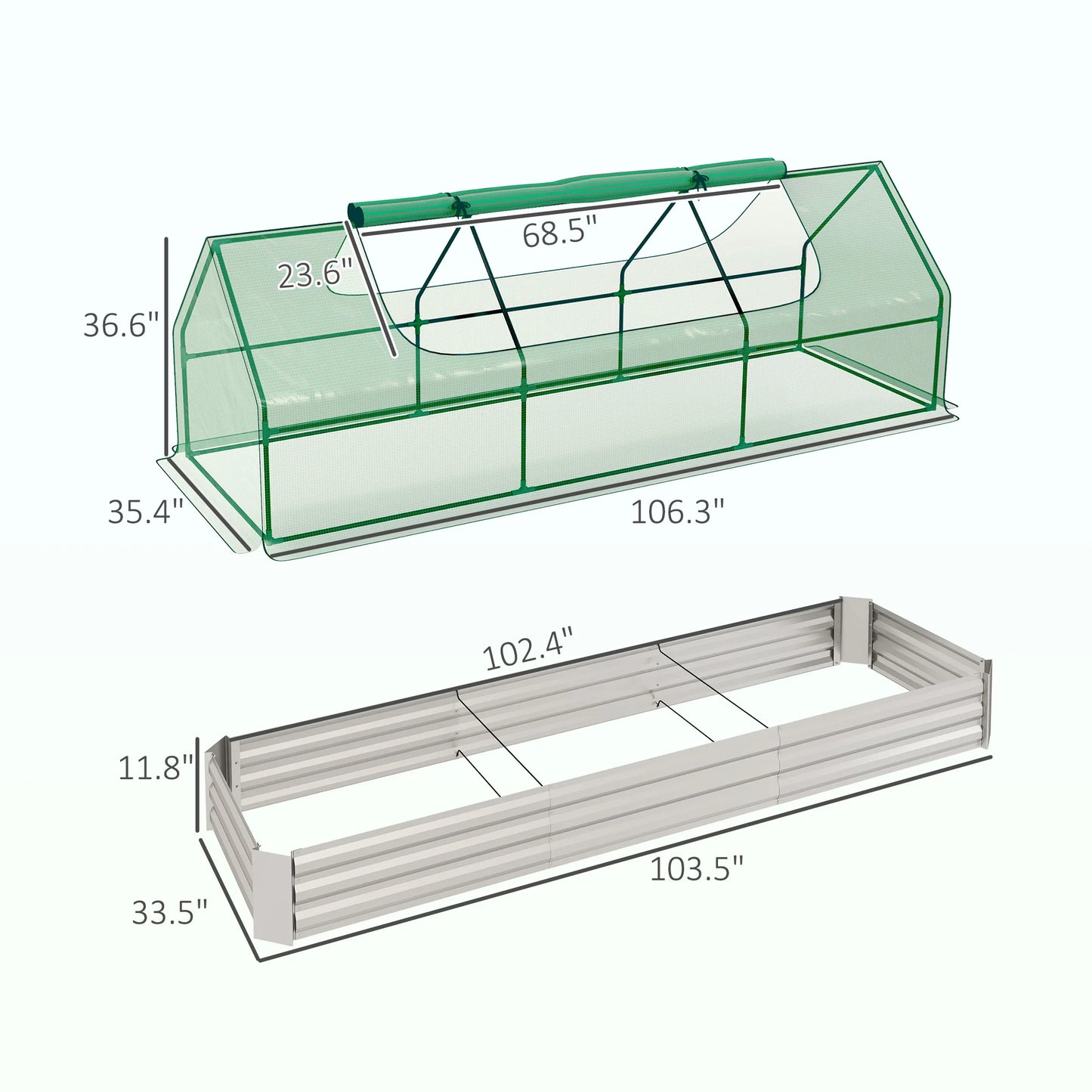 8.6 X 3 X 1ft Galvanized Outdoors Raised Garden Bed with Mini Greenhouse with Cover