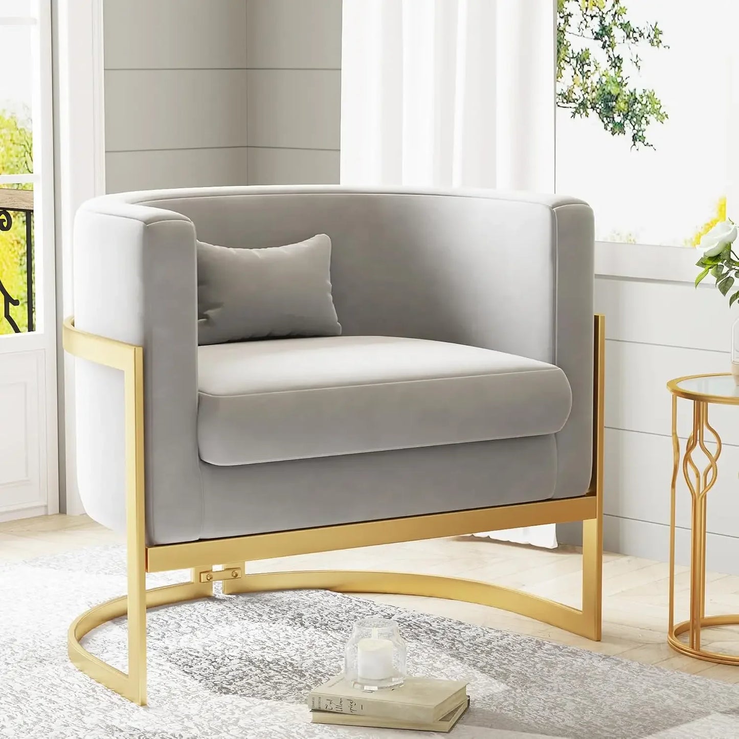 Modern Velvet Accent Barrel Chair with Gold Legs Upholstered Armchair for Bedroom, Living Room, Club Side Chairs