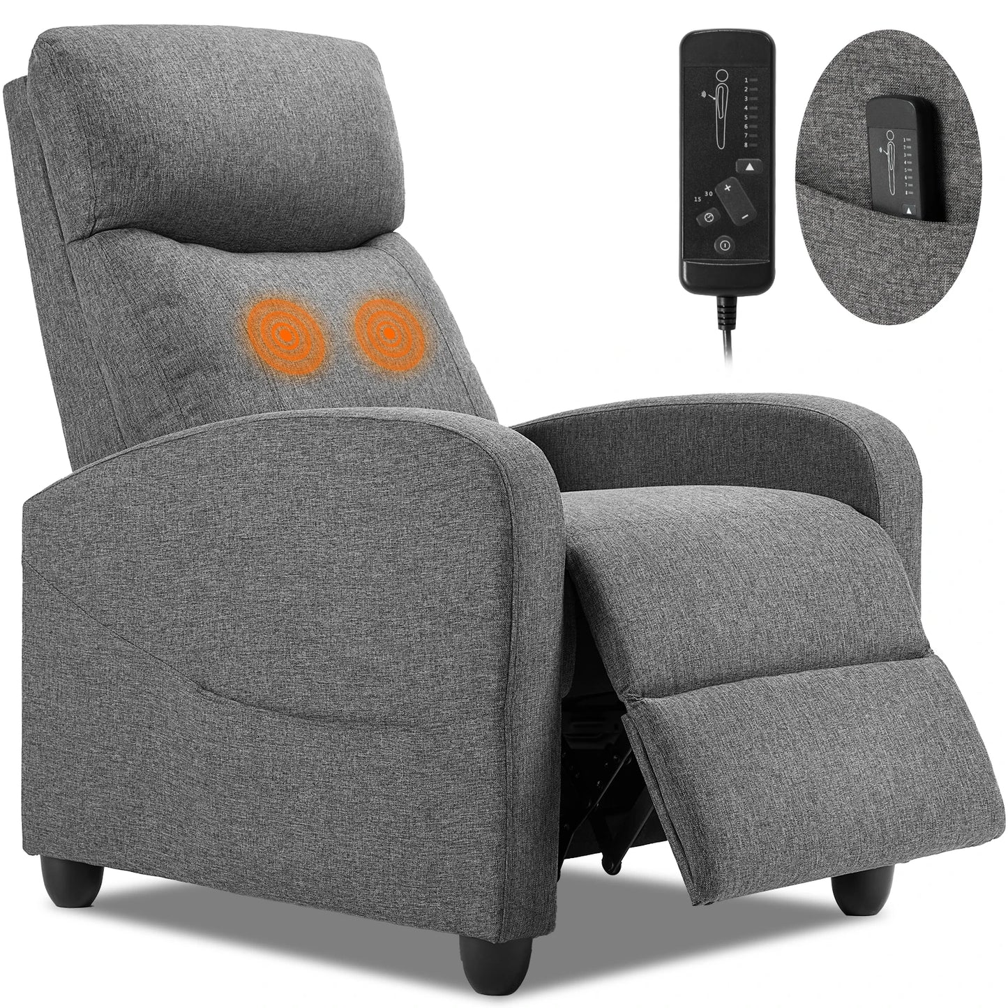 Modern Adjustable Massage Fabric Theater Lumbar Support Padded Seat & Backrest Recliner