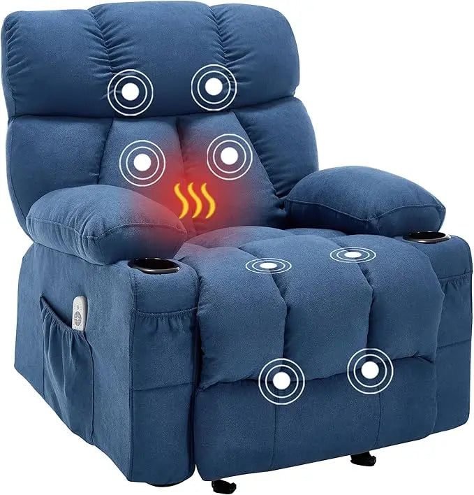 Ergonomic Comfy Overstuffed Massage Rocker Recliner Chair with Heat and Vibration for Living Room