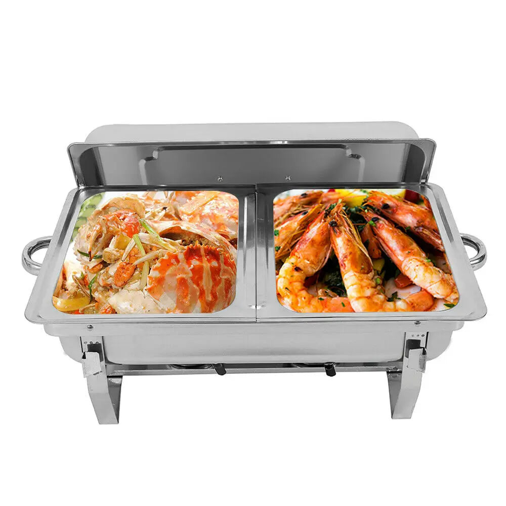 7.5L Stainless Steel Dual Compartment Buffet Chafing Dish with Led for Catering Warm Food