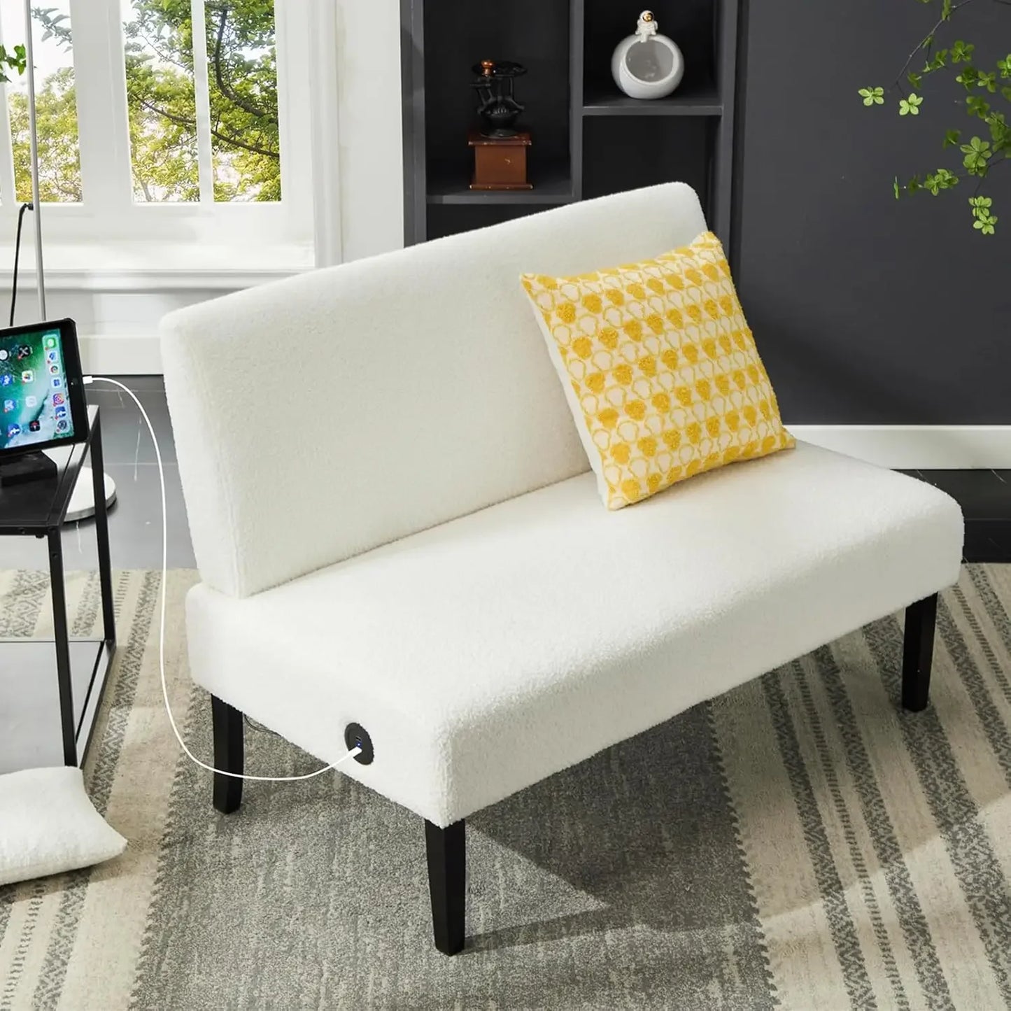Small Velvet Comfy Armless Couch Loveseat with USB Port Sofa for Bedroom and Living Room