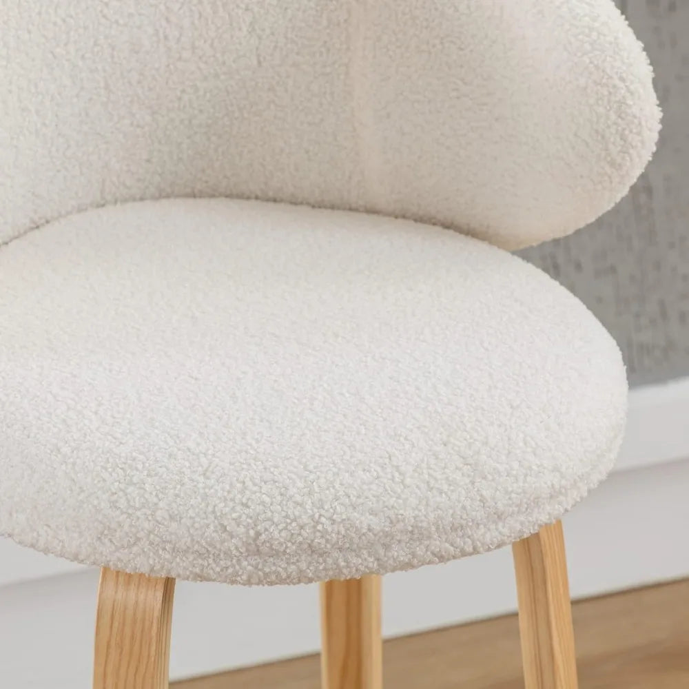 26 Inch Set of 4 Counter Height Sherpa Barstools Wooden Legs with Barrel Backrest for Kitchen, Island or Dining Room, White
