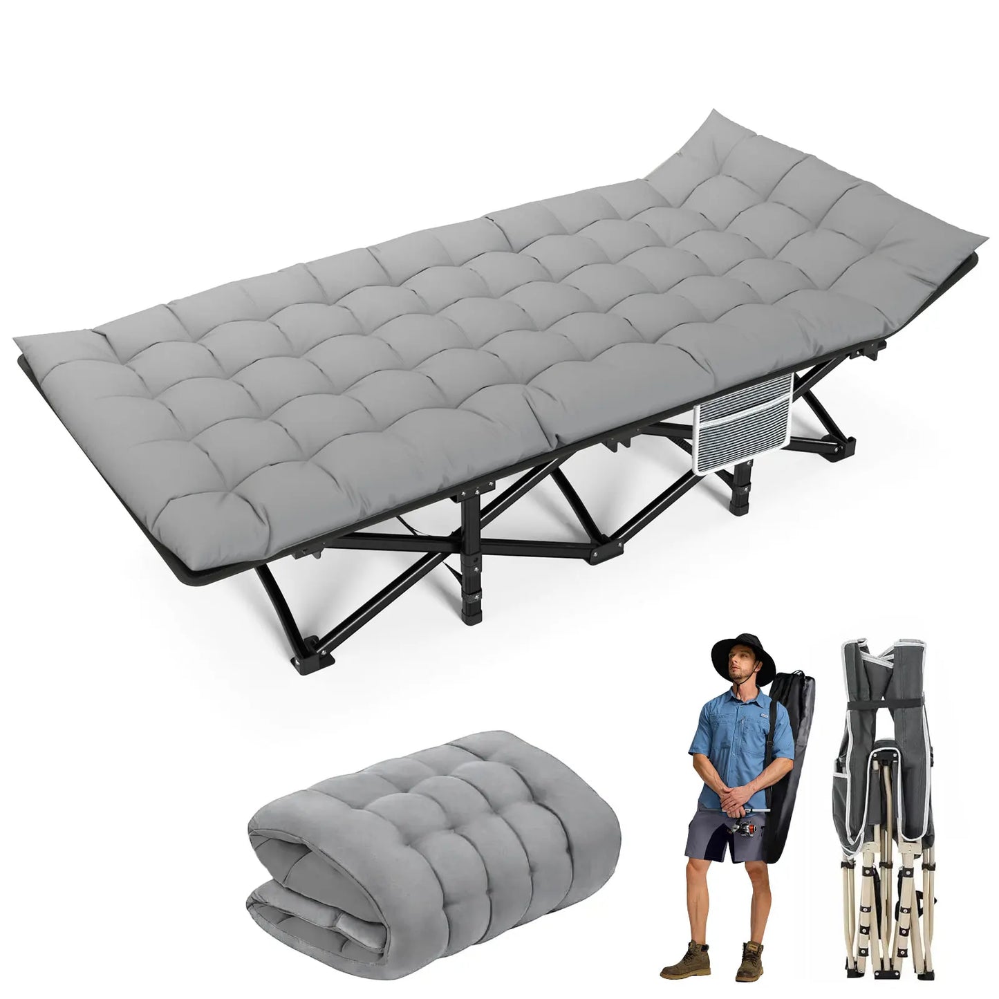 Portable Heavy Duty Folding Camping Cot/Bed for Adults Home Beach RV Noon Break 200KG Bearing