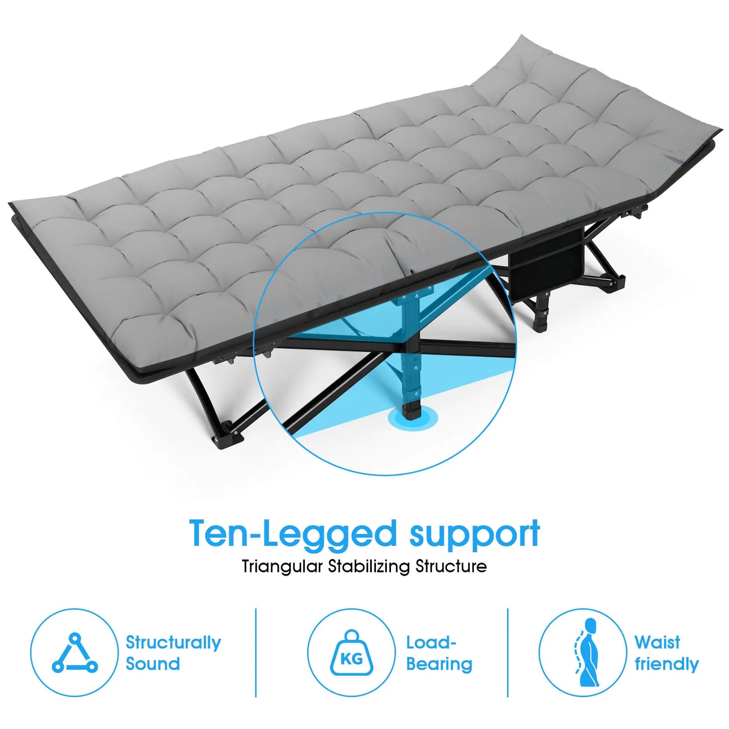 Portable Heavy Duty Folding Camping Cot/Bed for Adults Home Beach RV Noon Break 200KG Bearing