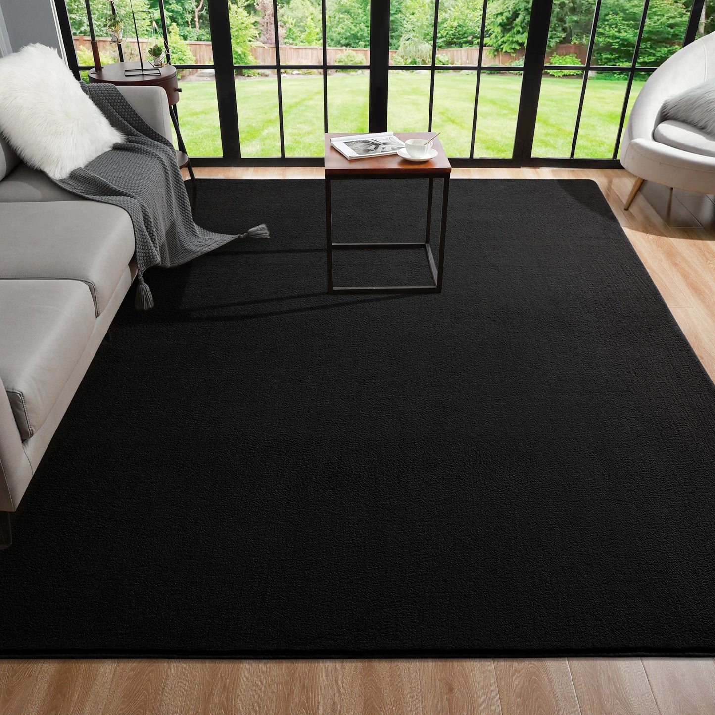 Large Rectangular Soft Non-Slip Black Rugs for Living Room, Bedside or Game Mat