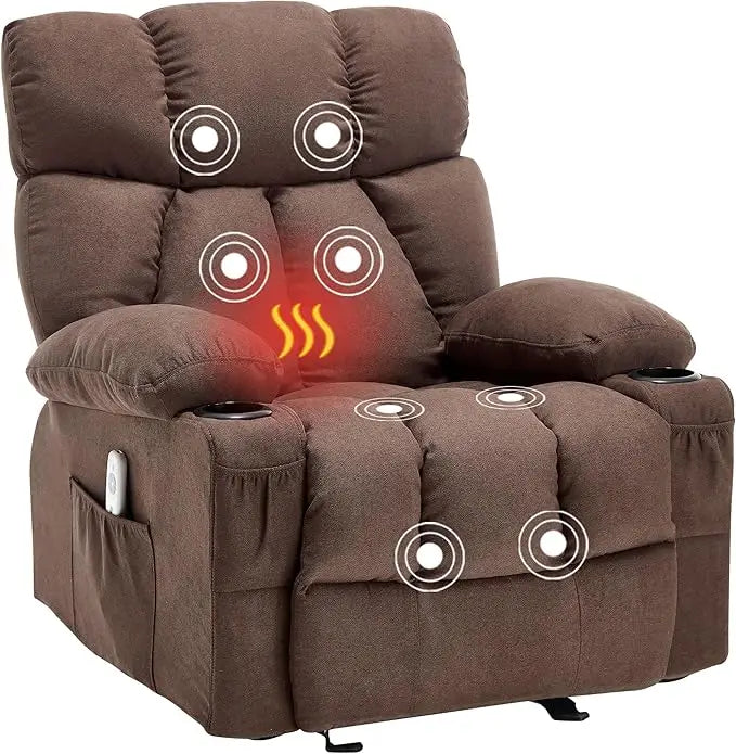 Ergonomic Comfy Overstuffed Massage Rocker Recliner Chair with Heat and Vibration for Living Room