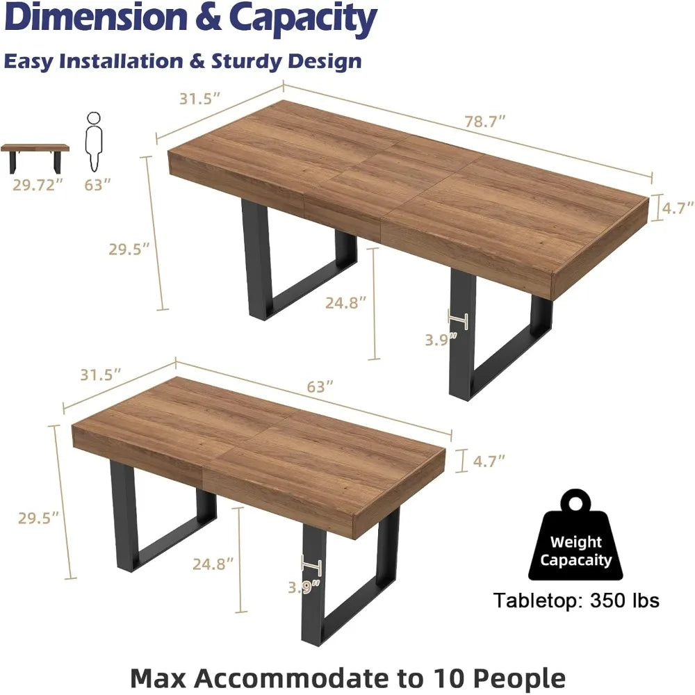 63"-79" Extendable Modern Wooden Farmhouse Dining-table