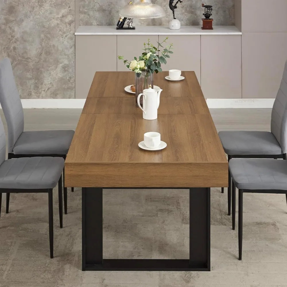 63"-79" Extendable Modern Wooden Farmhouse Dining-table