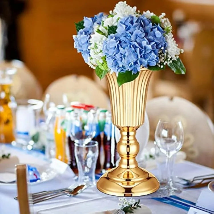 10 Pcs Elegant Decorative Gold Metal Trumpet Wedding or Birthday Party Centerpiece Vases for Table