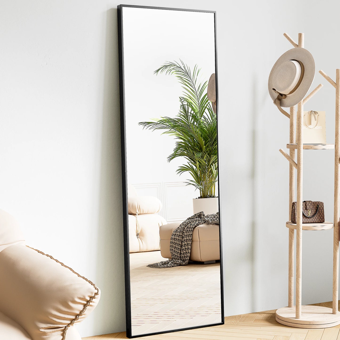 64"x 21" Full Body Mirror Standing ,Hanging ,Leaning, or Wall-Mounted with Stand Aluminum ,Alloy Frame Living Room