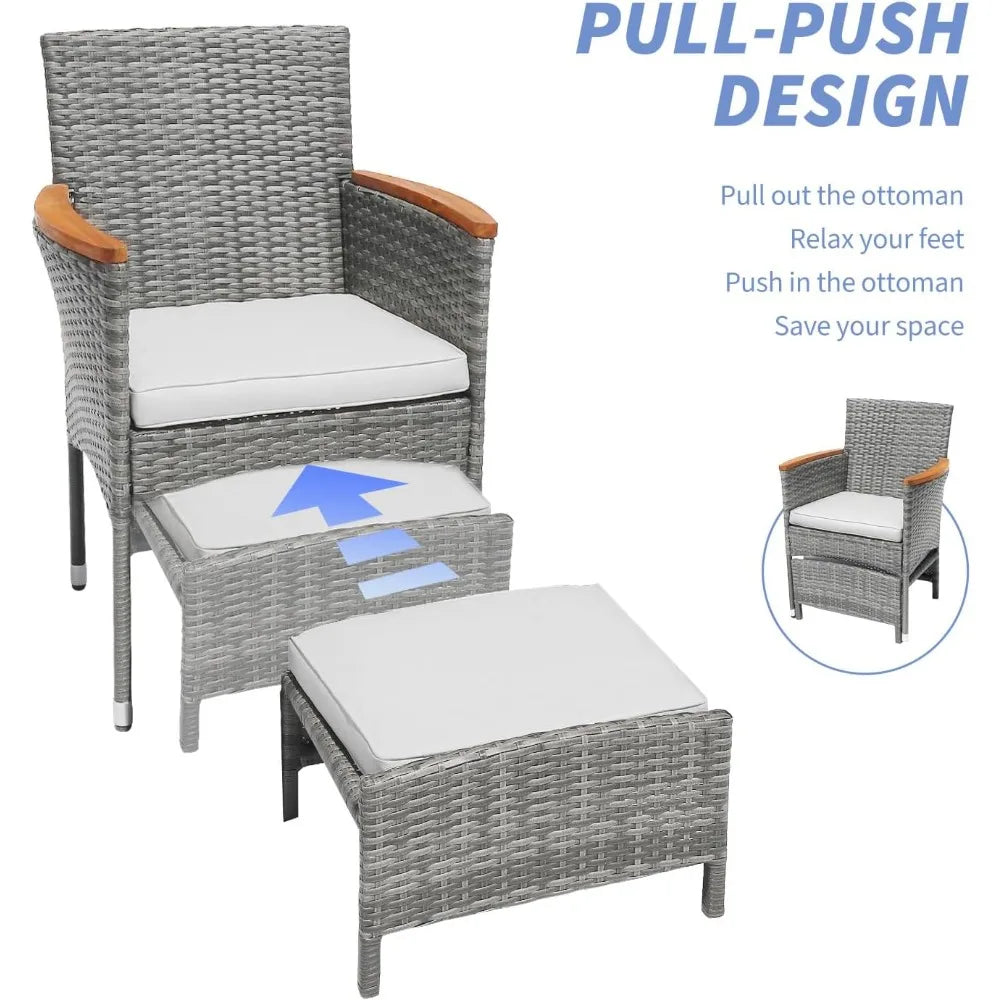 5 PCS Outdoor Bistro Wicker Table & Ottoman Patio Set