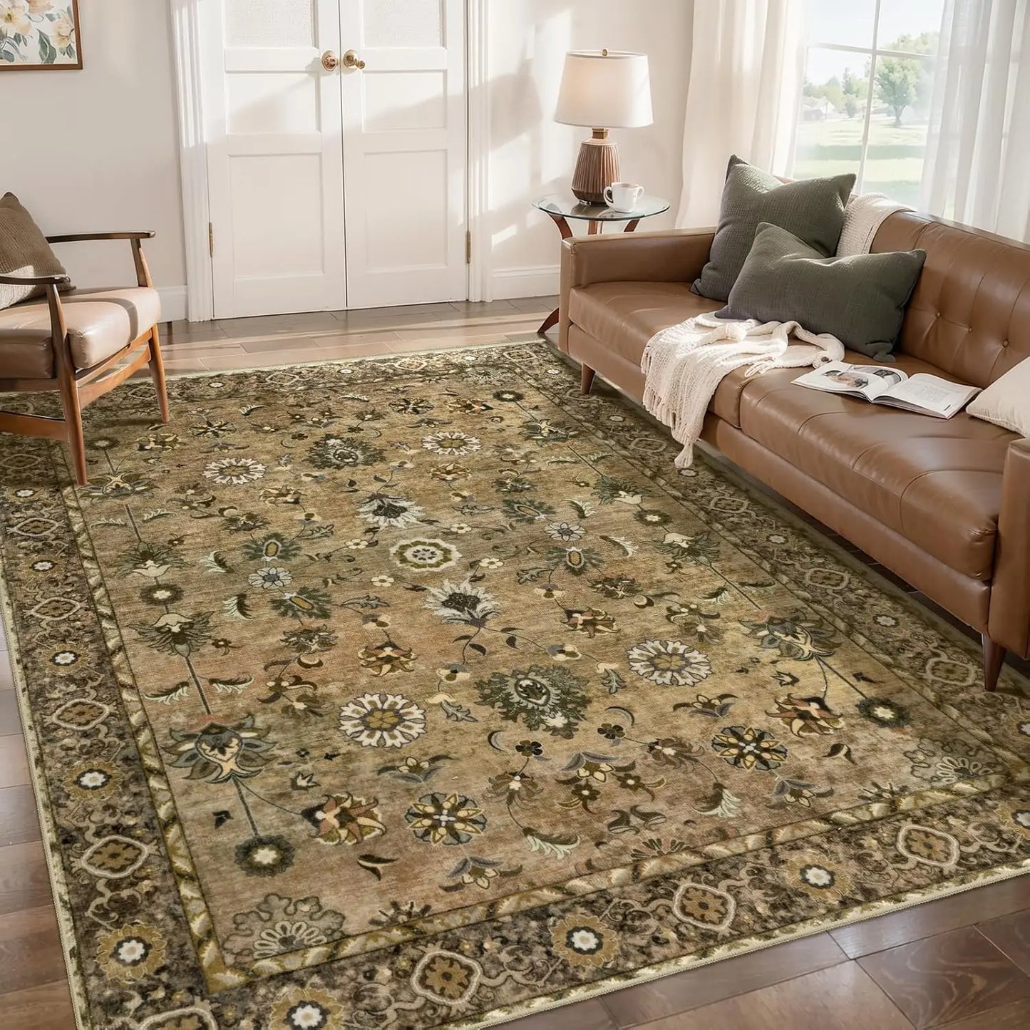 4'x6' Washable Vintage Distressed Turmeric Area Rug for Living Room or Bedroom