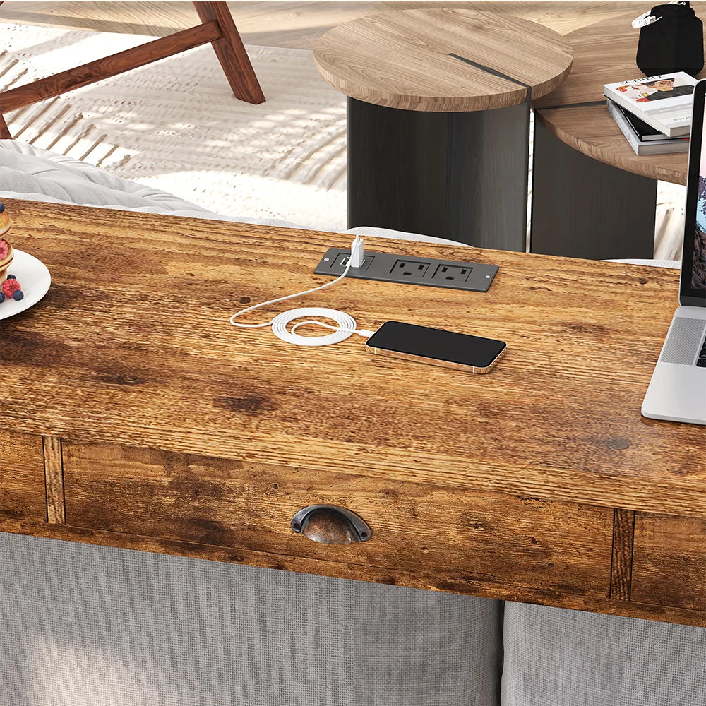 4 Pcs Dining Table Set with 3 Drawers, Power Outlets ,3 PU Stools, Wooden Bar or Kitchen Table Desk for Dining Room or Restaurant