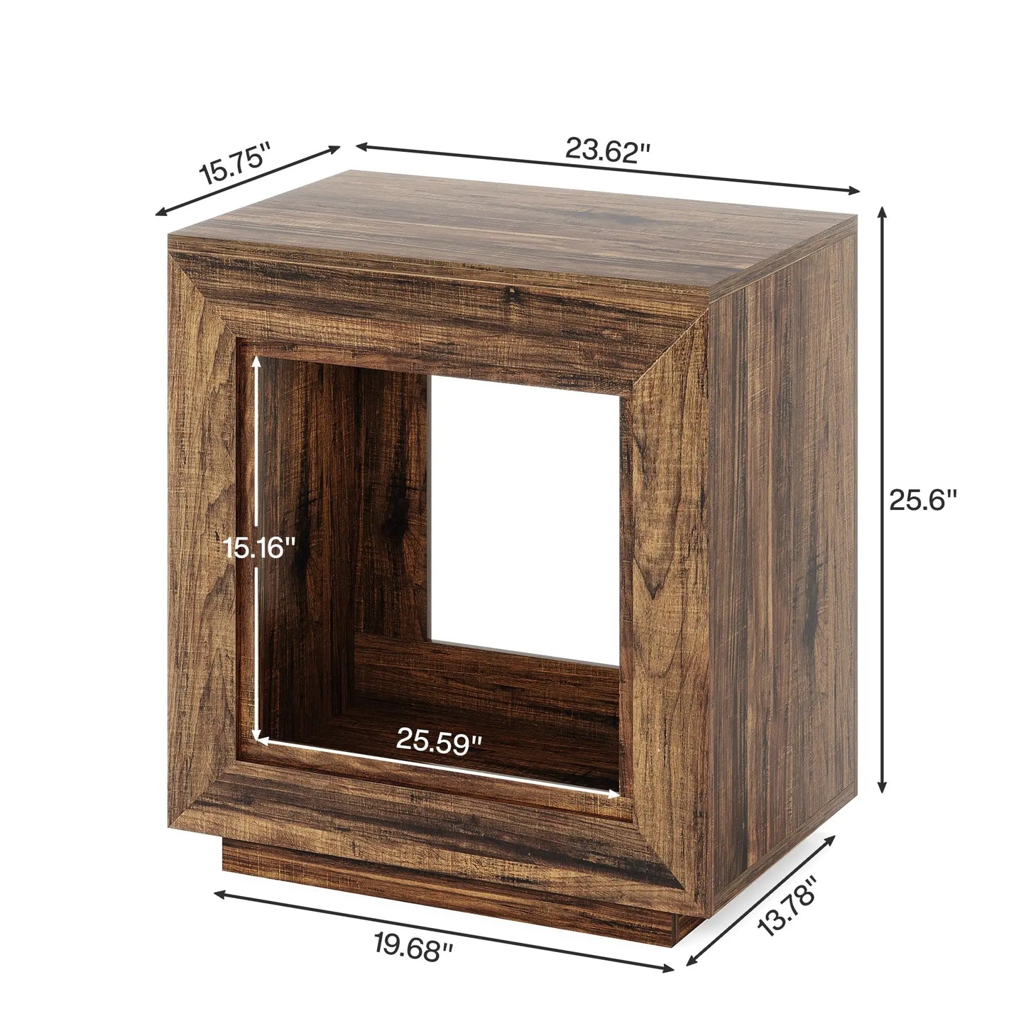 Rustic Wood 2 Tiered Square Side End Table with Storage for Living Room, Ent