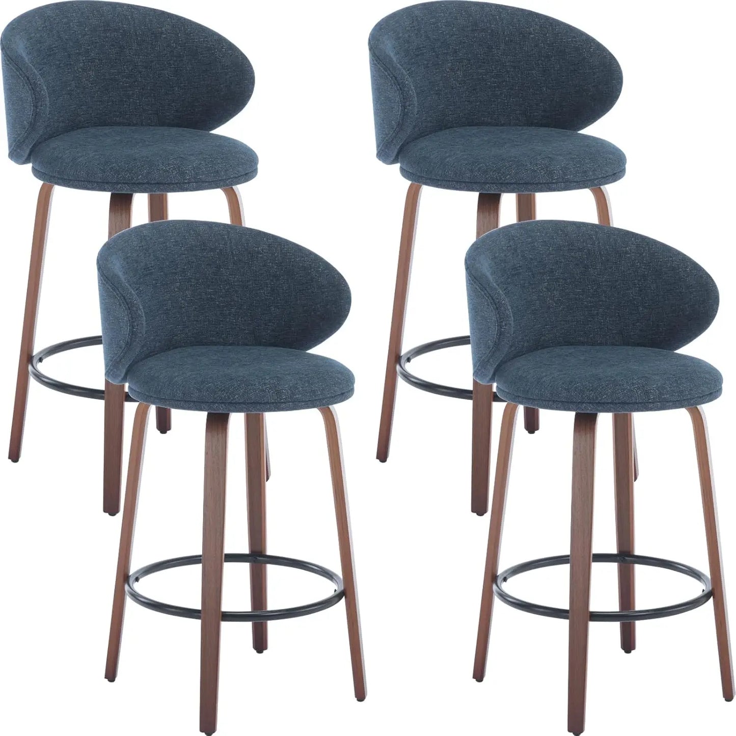 26 Inch Set of 4 Counter Height Sherpa Barstools Wooden Legs with Barrel Backrest for Kitchen, Island or Dining Room, White