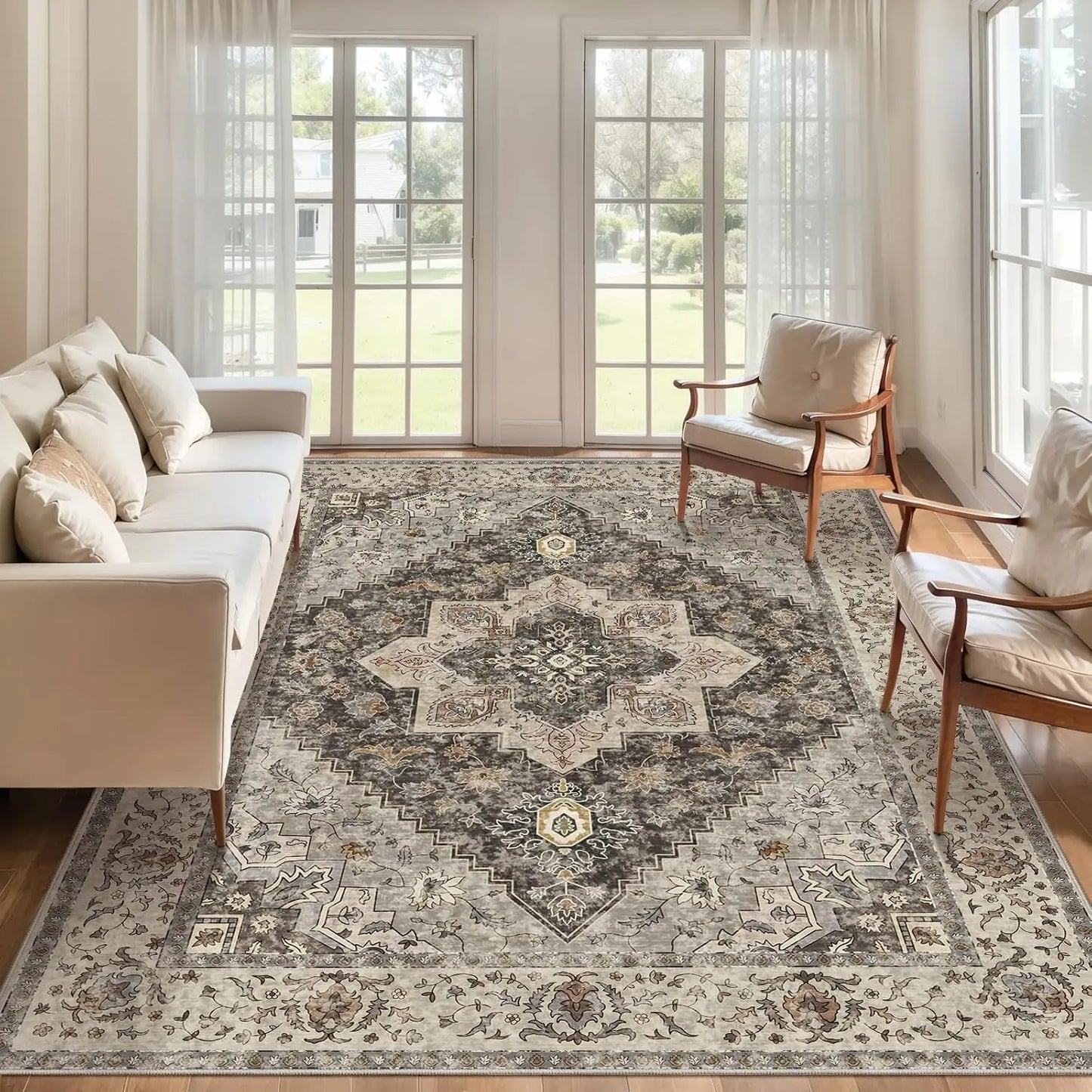 4'x6' Washable Vintage Distressed Turmeric Area Rug for Living Room or Bedroom