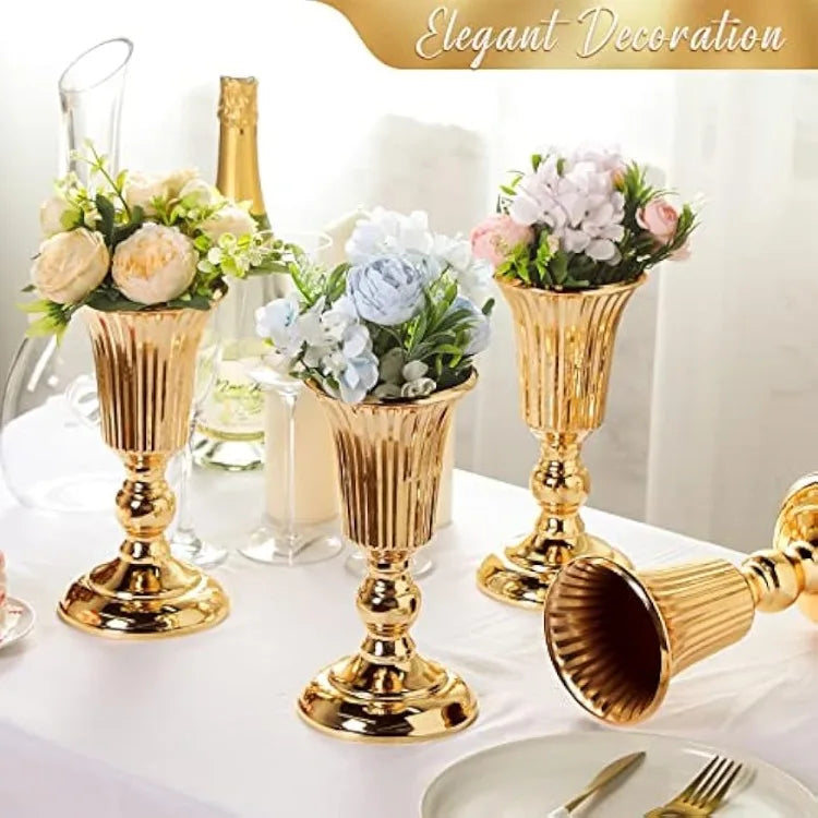 10 Pcs Elegant Decorative Gold Metal Trumpet Wedding or Birthday Party Centerpiece Vases for Table