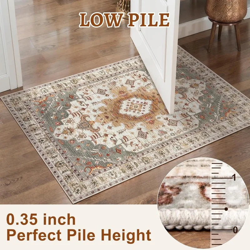 4'x6' Washable Vintage Distressed Turmeric Area Rug for Living Room or Bedroom
