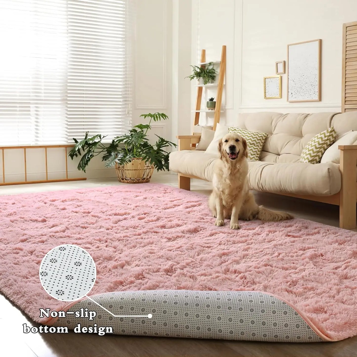Plush, Fluffy Soft Anti-Skid Durable Area Carpet for Living Room, Girls Bedroom, or Kids Room