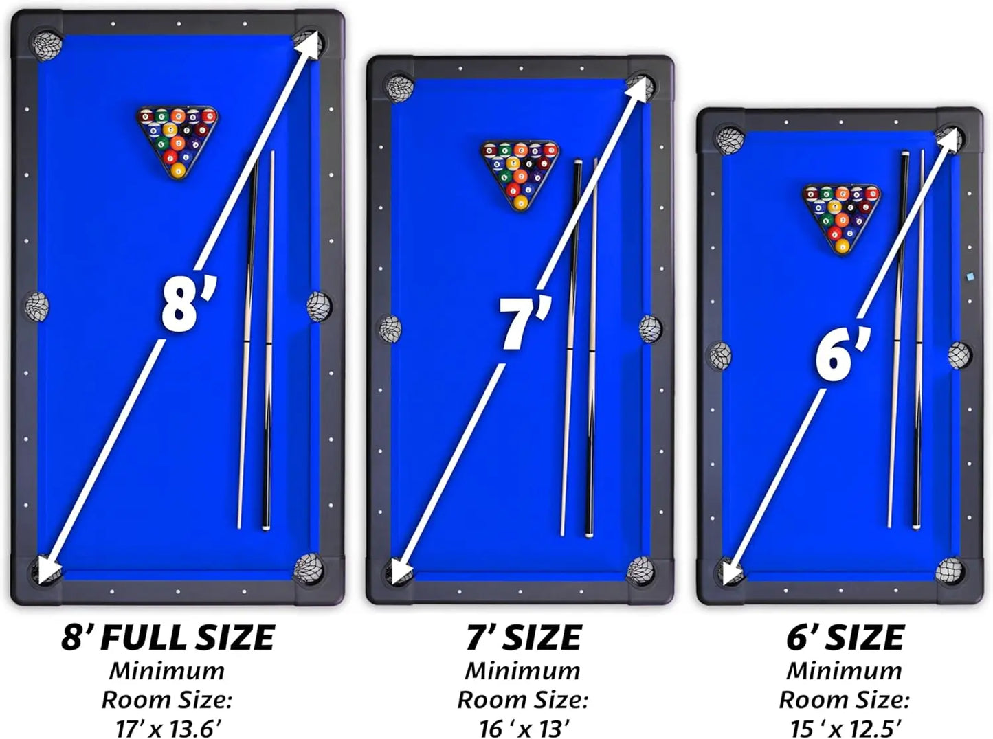 Customizable Go Sports 6, 7 or 8 ft Billiards Tables - No Assembly, Choose Your Color - Portable Pool Table Includes Full Set of Balls