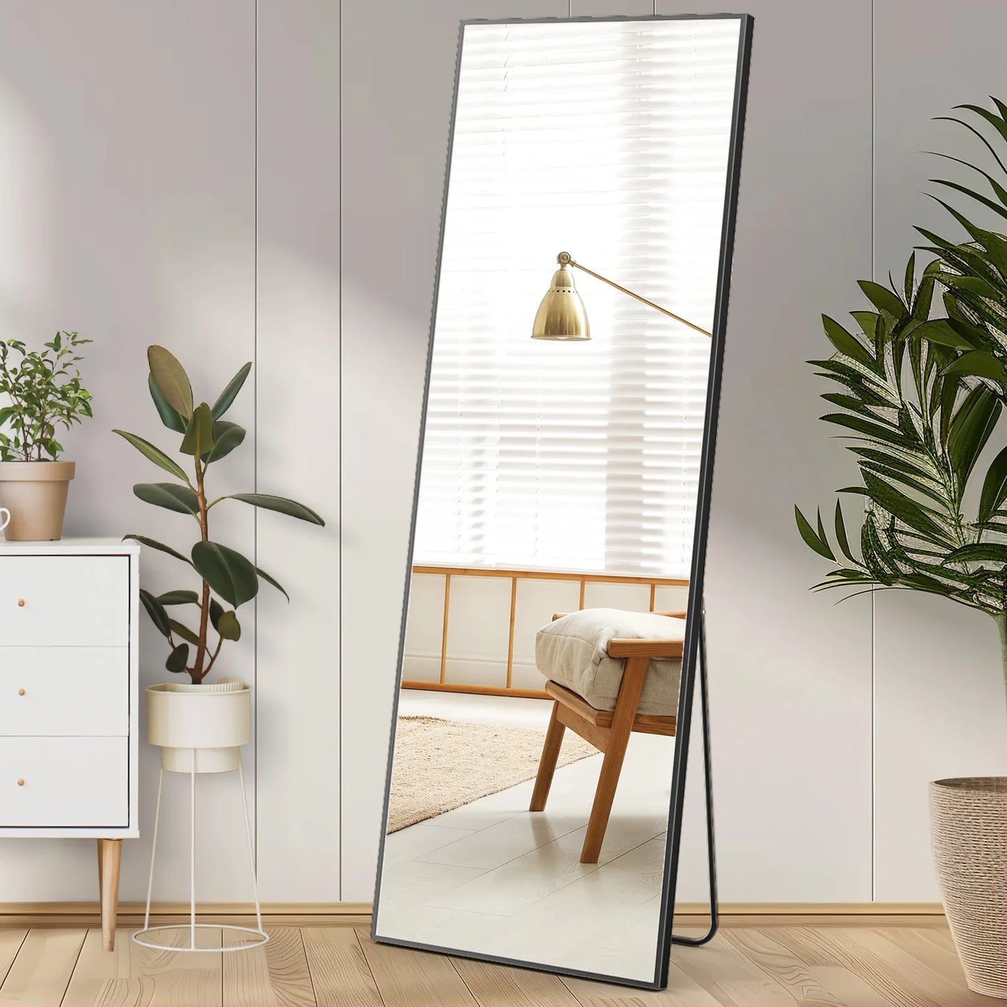 59"x16" Full Length Arched Right Angle Sturdy Aluminum Alloy Frame Mirror with Stand for Living Room or Bedroom