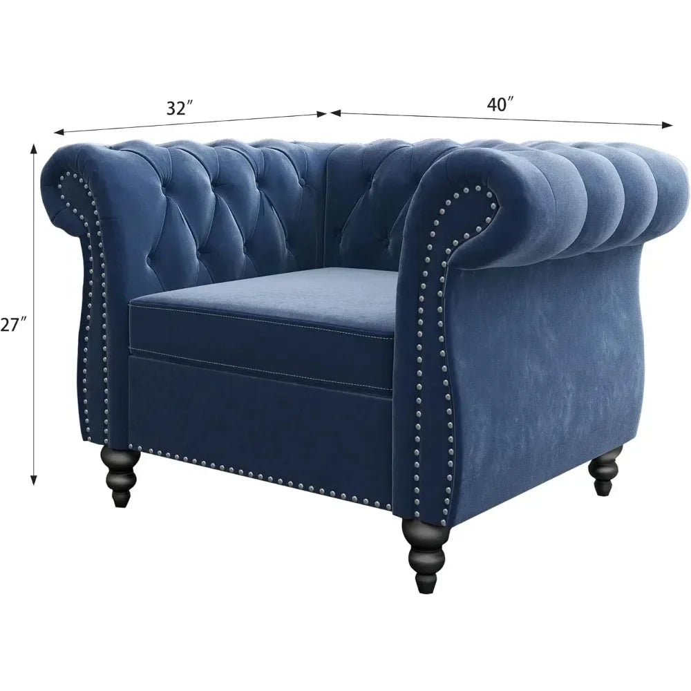 Modern Velvet Tufted Accent Sofa with Scroll Arms for Living Room
