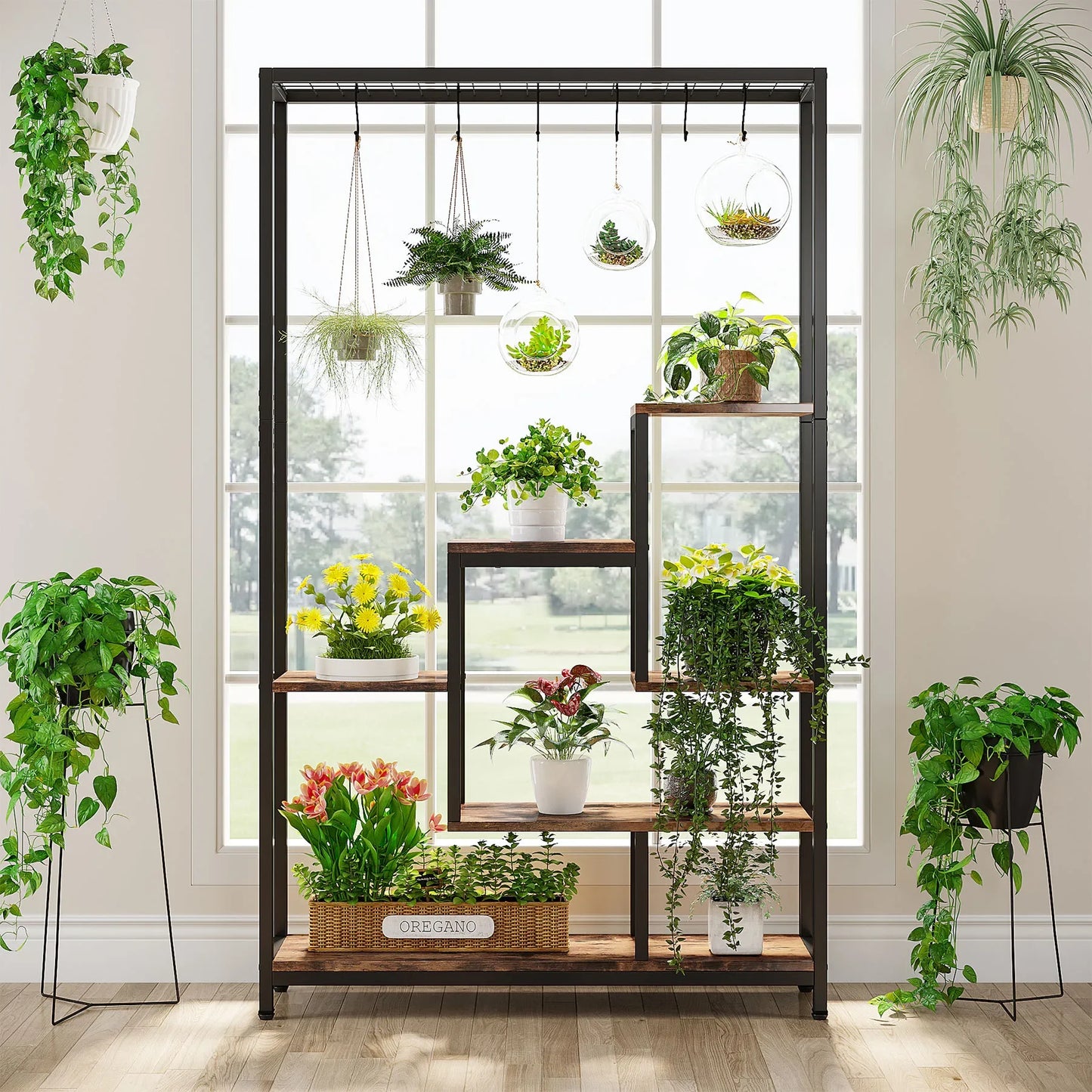 Large 70.9 inches Large 5 Tiers Metal Indoor Plant Stand with 10 PC S Hanging Hooks