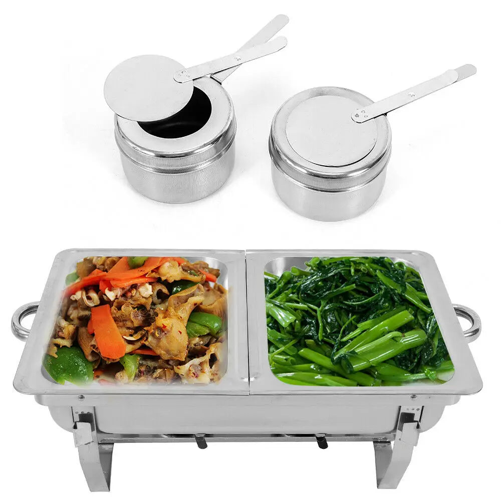 7.5L Stainless Steel Dual Compartment Buffet Chafing Dish with Led for Catering Warm Food
