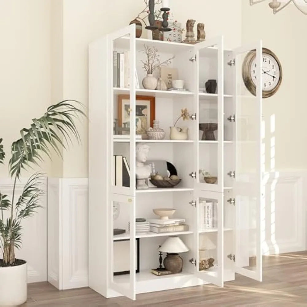Large 47.2" W Kitchen Pantry with 5-Tier Shelves Storage Cabinet with 6 Acrylic Doors for Organizing the Home, Office, ir Living Room