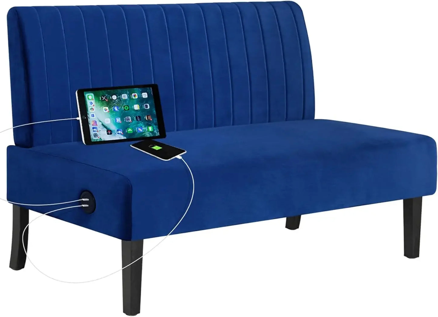 Small Velvet Comfy Armless Couch Loveseat with USB Port Sofa for Bedroom and Living Room