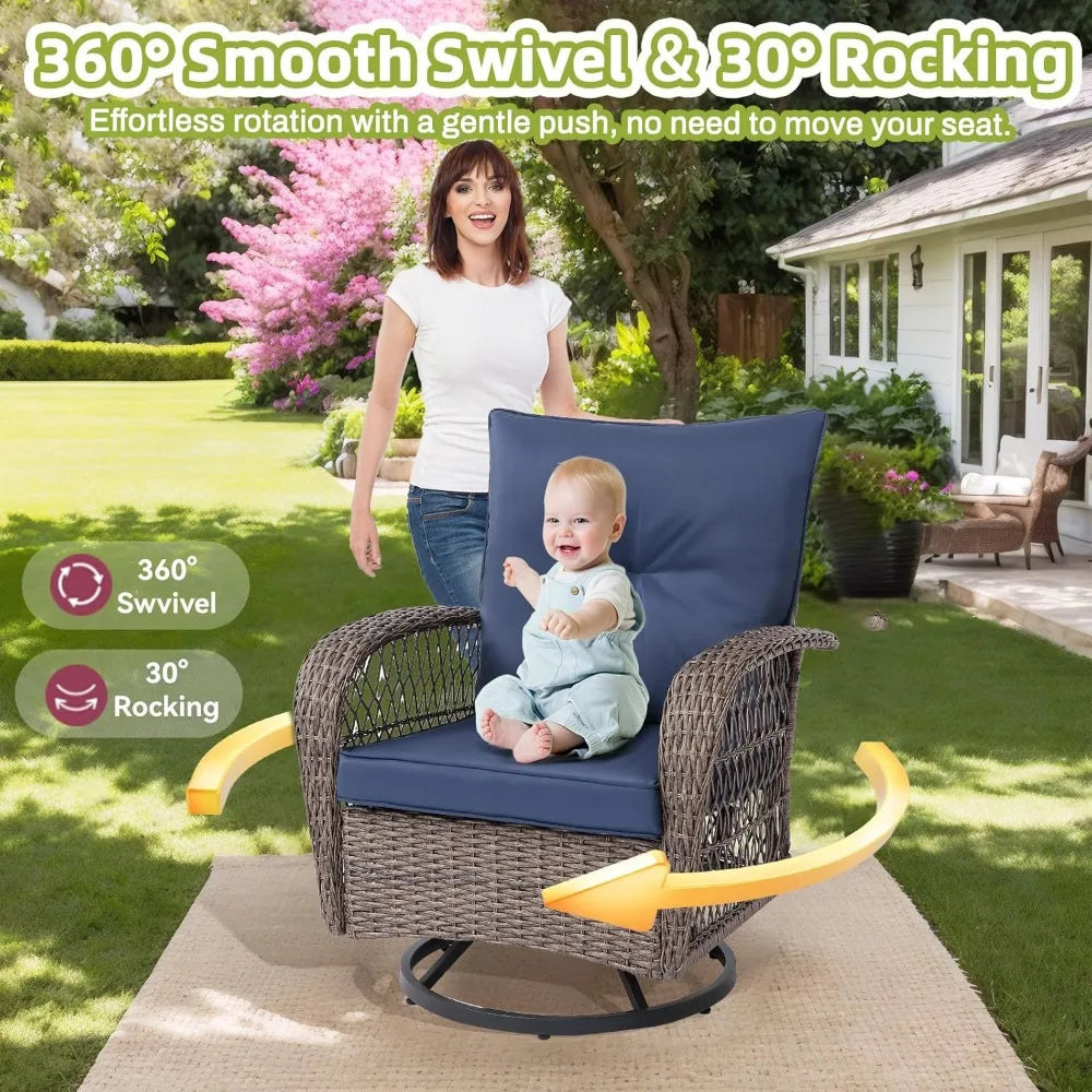 Outdoor Wicker Swivel 360 Degree Rocker and Patio Chair Furniture Set