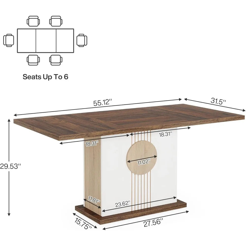 Rectangular Farmhouse Wood Dining Table for 4 to 6 People