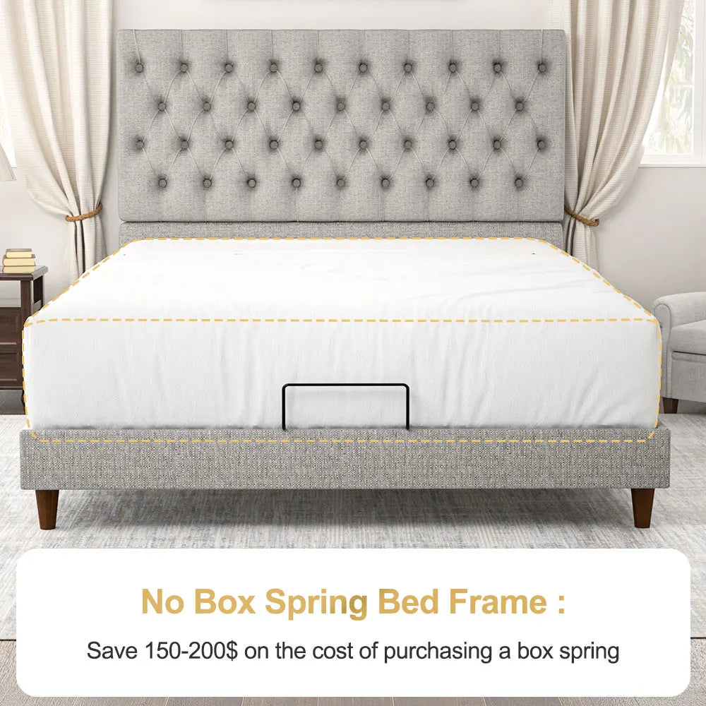 Upholstered Tufted Full Size Body Bed with Wood Slats