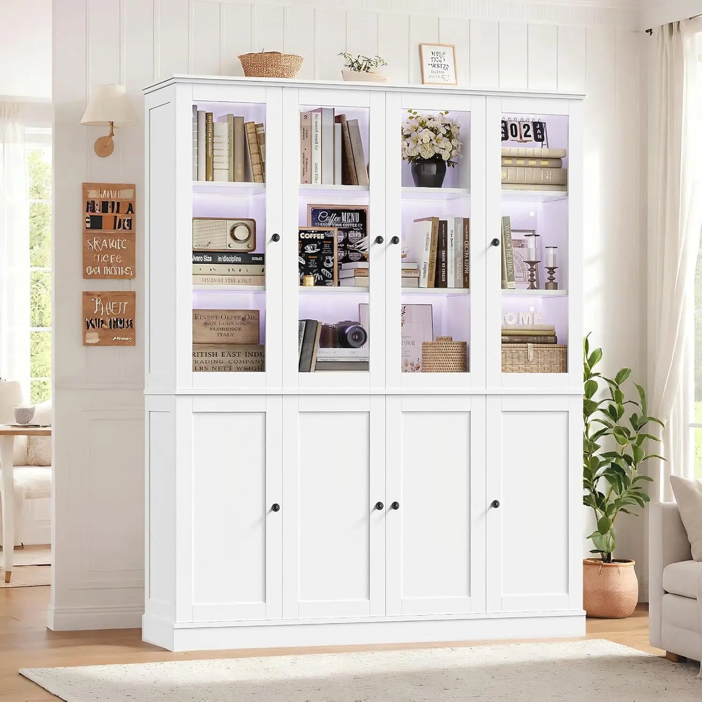 74 '' Tall Large Kitchen Pantry Hutch Storage Cabinet with LED