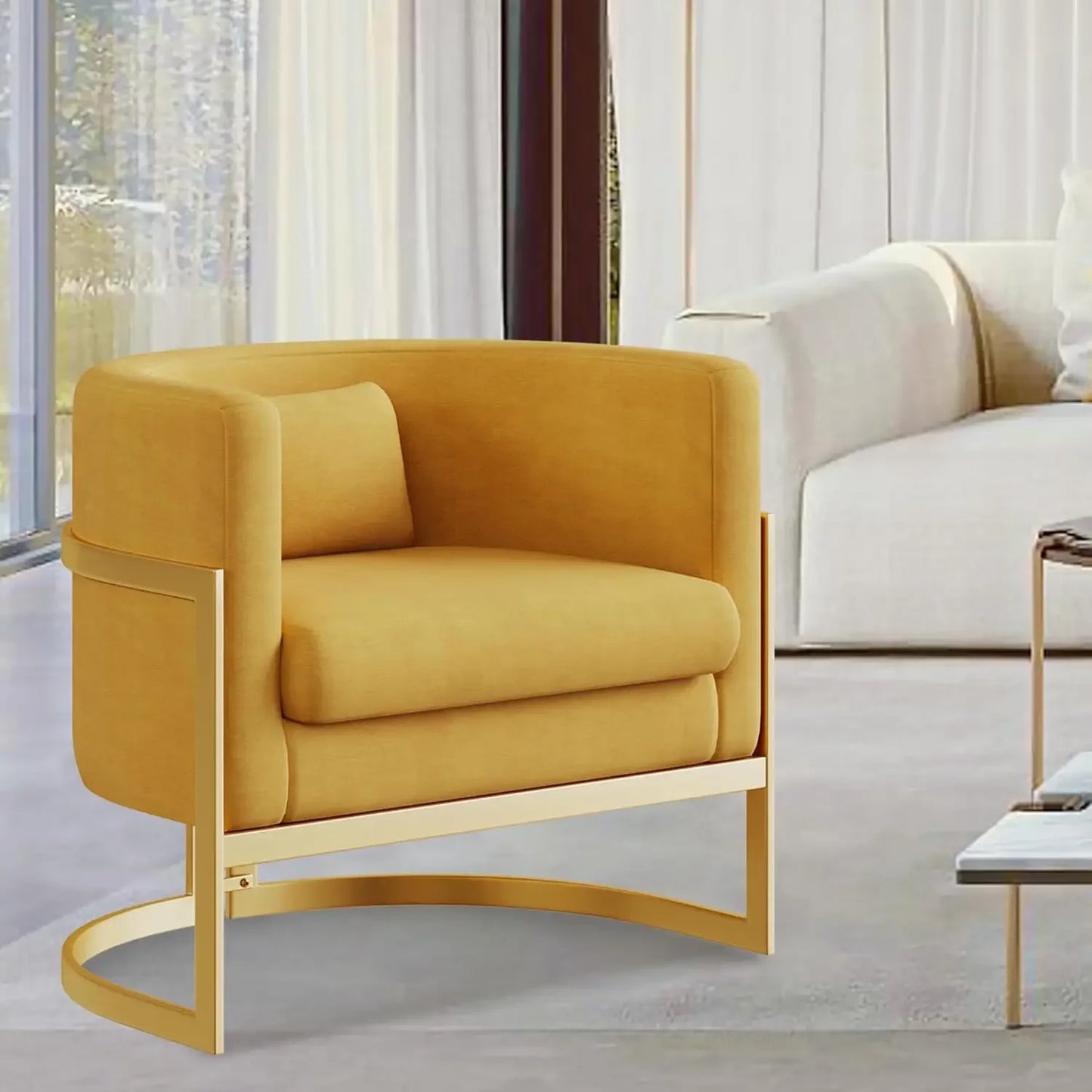 Modern Velvet Accent Barrel Chair with Gold Legs Upholstered Armchair for Bedroom, Living Room, Club Side Chairs