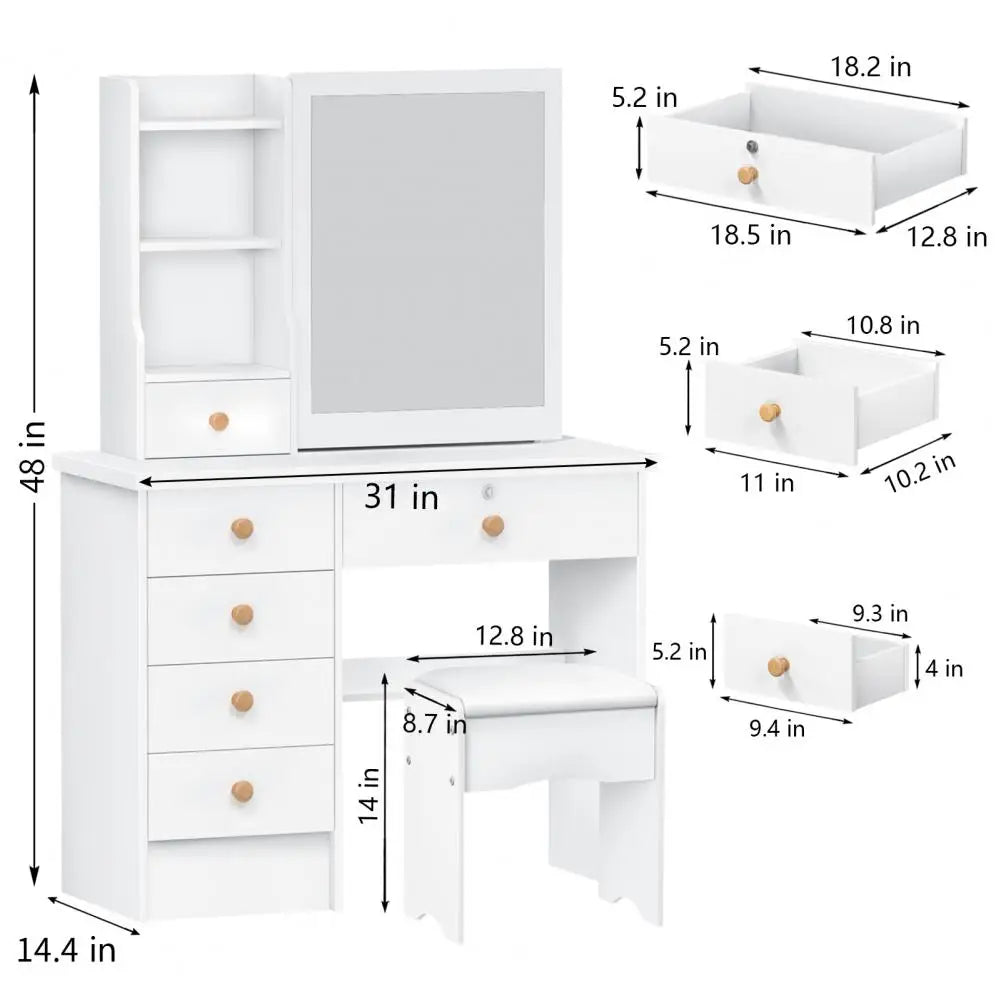 6 Drawers Makeup Vanity Desk with Sliding Mirror for Bedroom