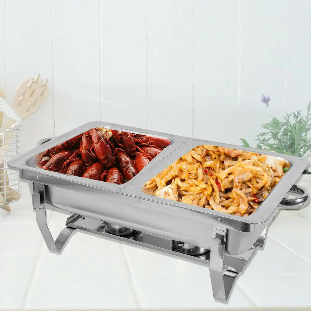 7.5L Stainless Steel Dual Compartment Buffet Chafing Dish with Led for Catering Warm Food
