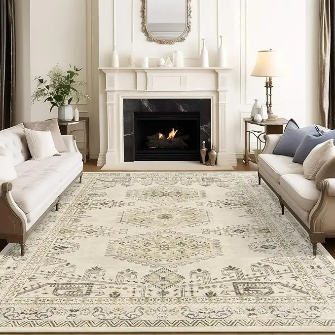 8'x10' Vintage Area Neutral Non-Slip Stain Resistant Washable Rug for Living Room and Dining Room
