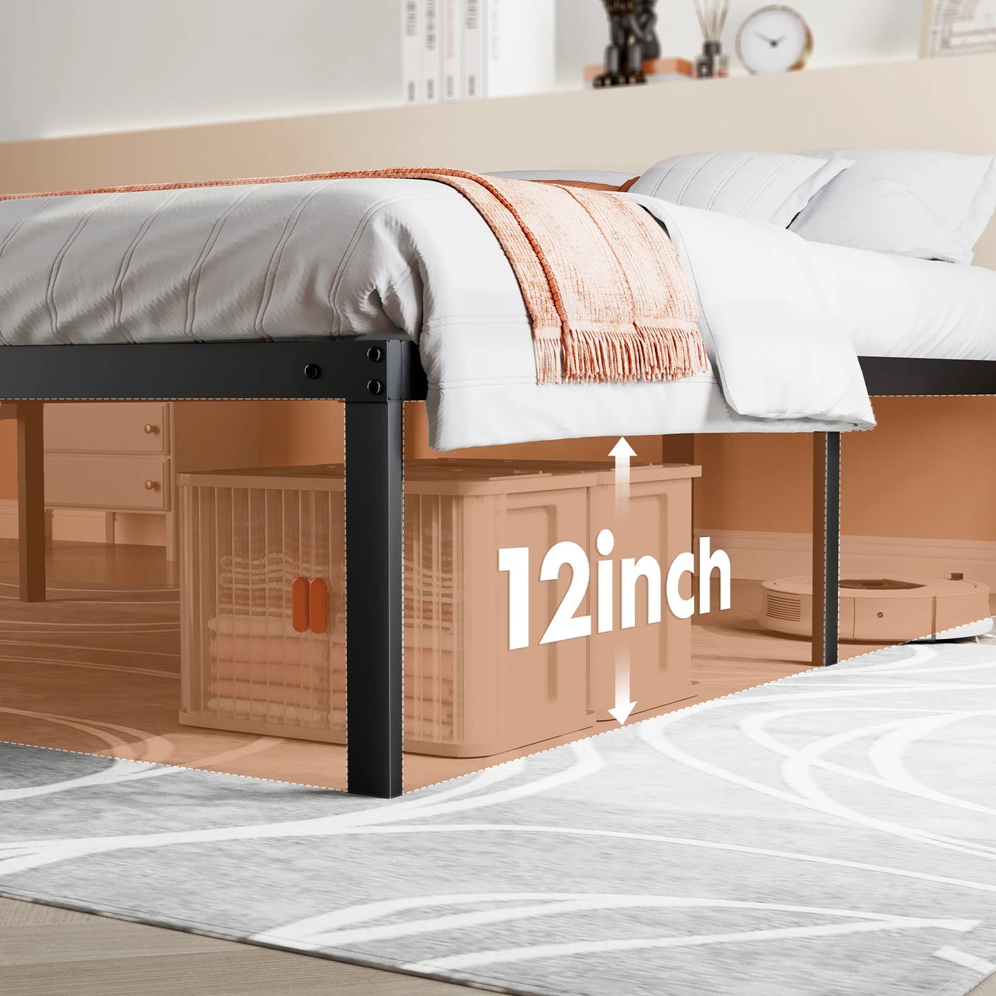 Basic Metal Platform Twin, Full ,Queen ,King Size Bed Frame with Storage Space and Sturdy Steel Slat Support 350LBS