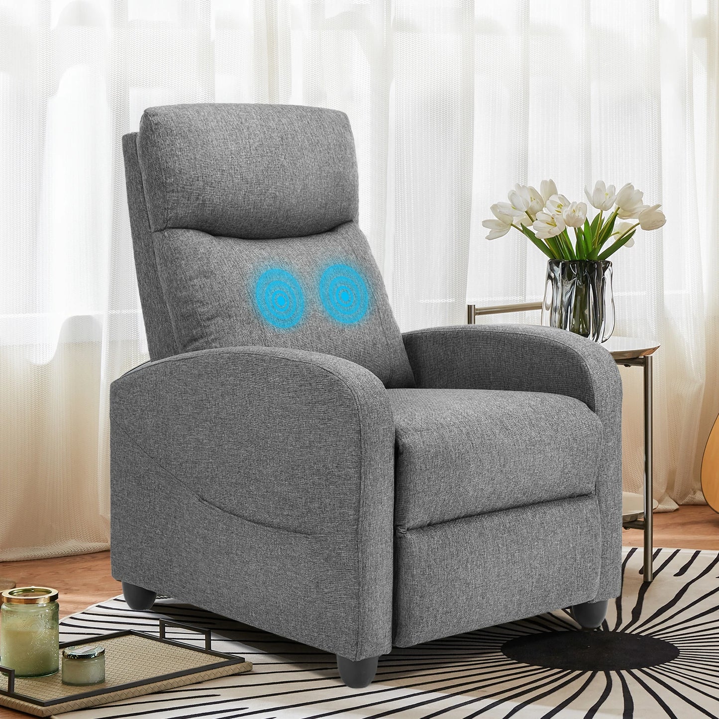 Modern Adjustable Massage Fabric Theater Lumbar Support Padded Seat & Backrest Recliner