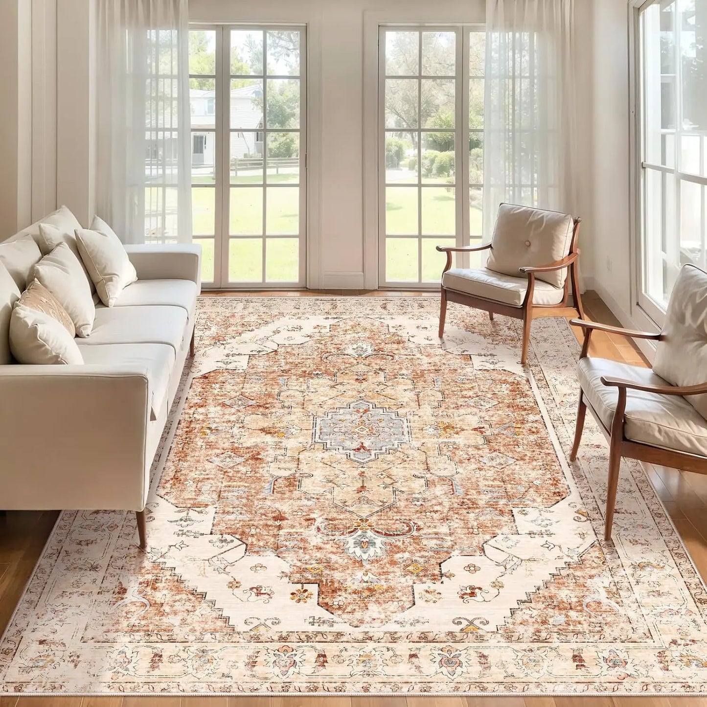 4'x6' Washable Vintage Distressed Turmeric Area Rug for Living Room or Bedroom
