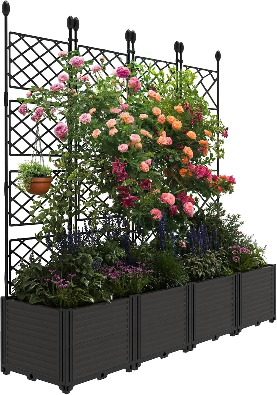 5.25FT Tall Plastic Raised Garden Planter Bed with Trellis Rack and Drainage for Outdoor Balcony, Patio, Flower, and Vegetable Planting