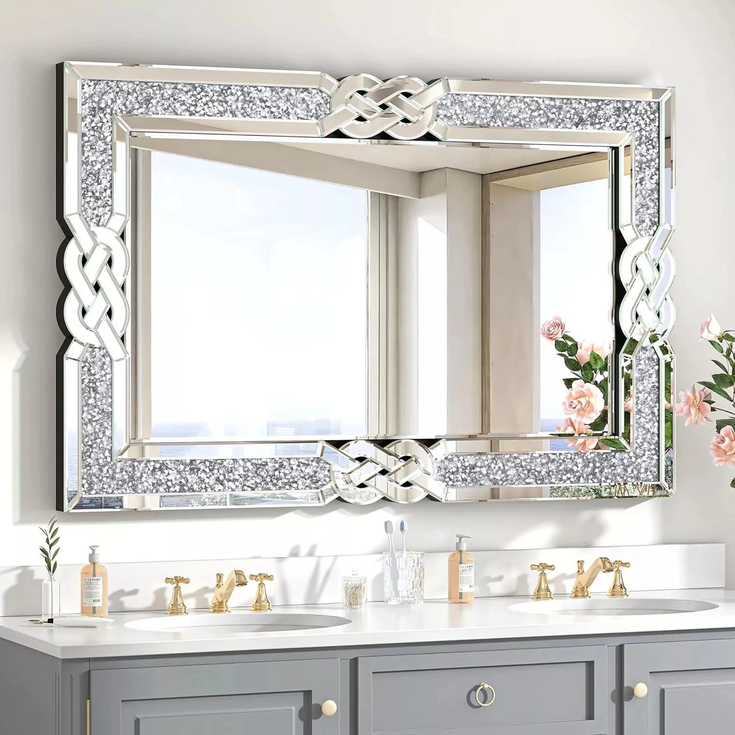 Glam Bling Crystal Crushed Diamond Frame Wall Mirror