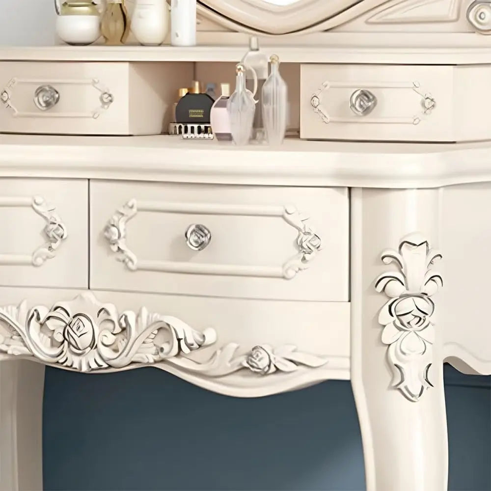 Wood Vintage Vanity Desk Makeup Desk with Mirror and Stool for the Bedroom